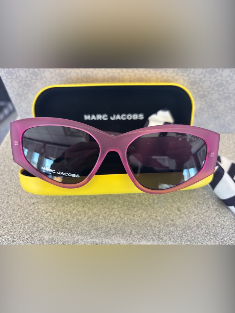 Marc Jacobs Matte Translucent Pink Cat-Eye Sunglasses with Dark Lenses